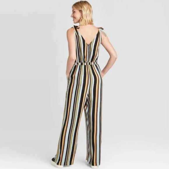 Multicolor Striped Sleeveless V-Neck Jumpsuit S - Picture 2 of 11